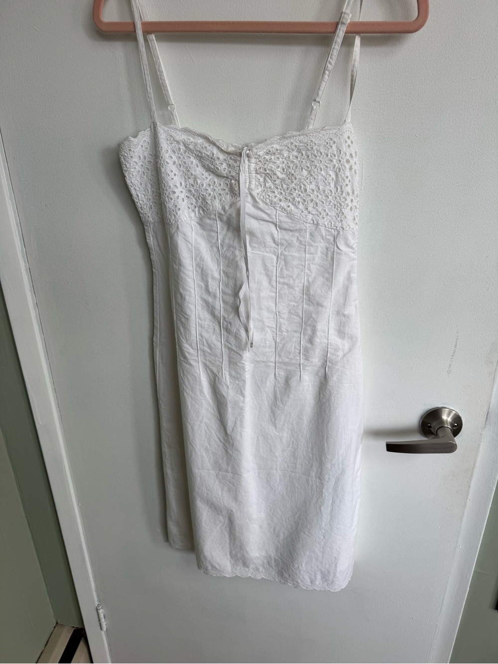H&M White Eyelet Bust Linen Slip Dress with Spaghetti Straps
